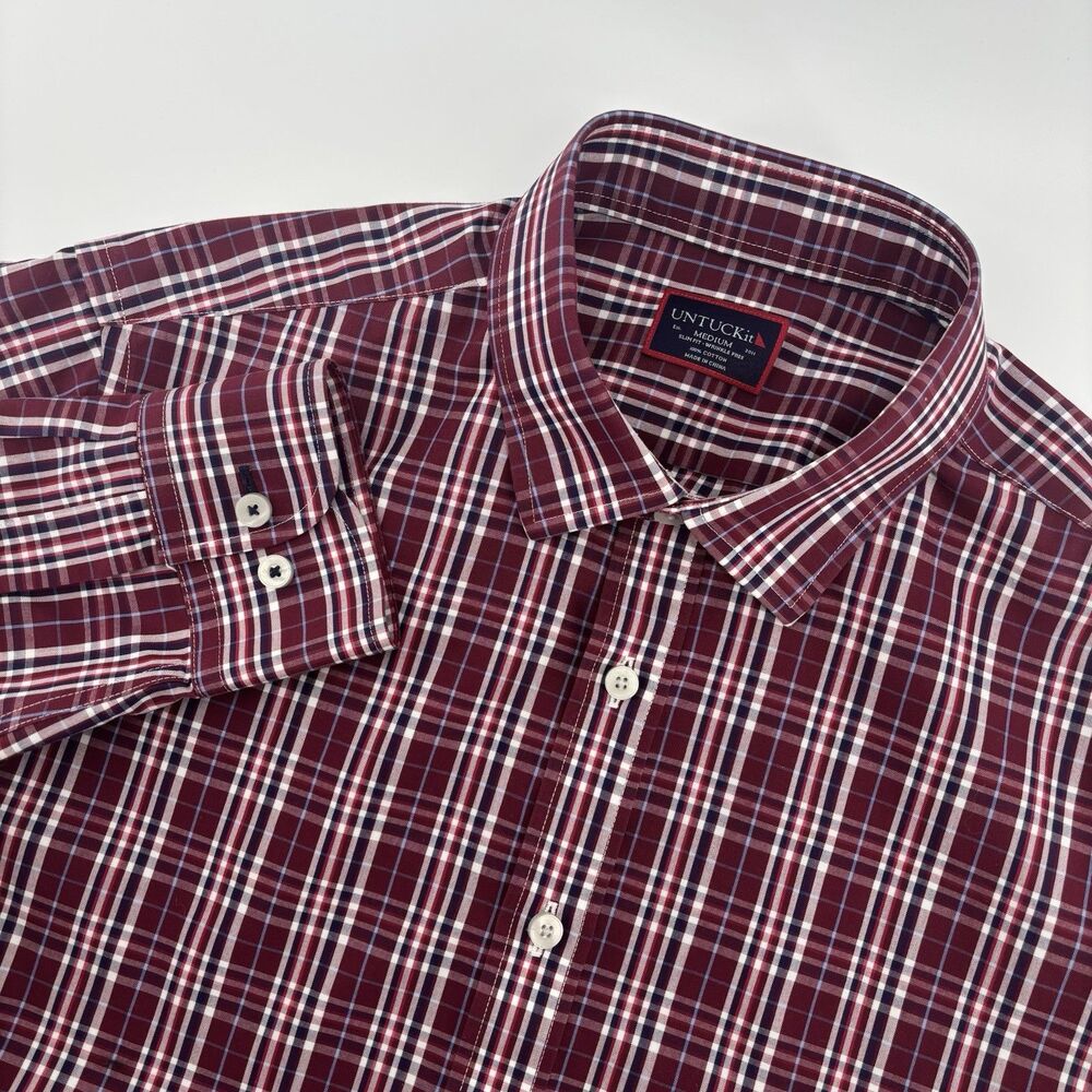UNTUCKit Mens Medium Slim Fit Plaid Button‎ Down Shirt Long Sleeve Cotton